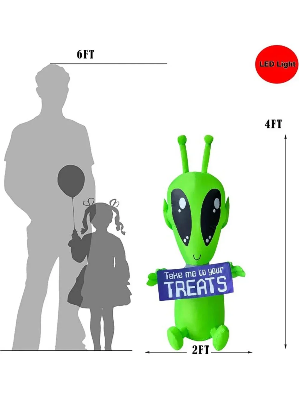 4FT Halloween Inflatable Alien with LED Lights - Fun Yard & Indoor Decor